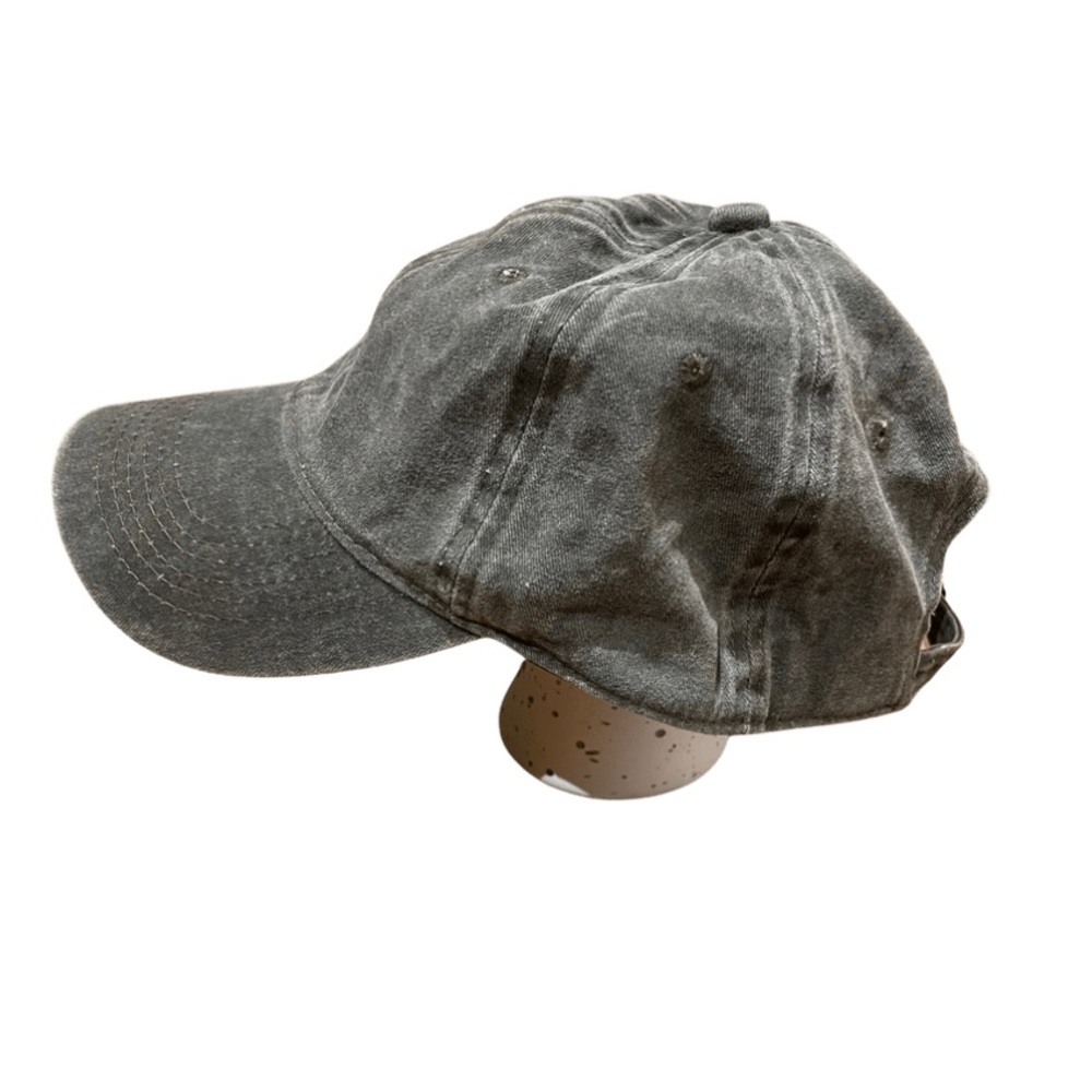 Distressed Grey Hat Ball-cap w/Adjustable Buckle Strap